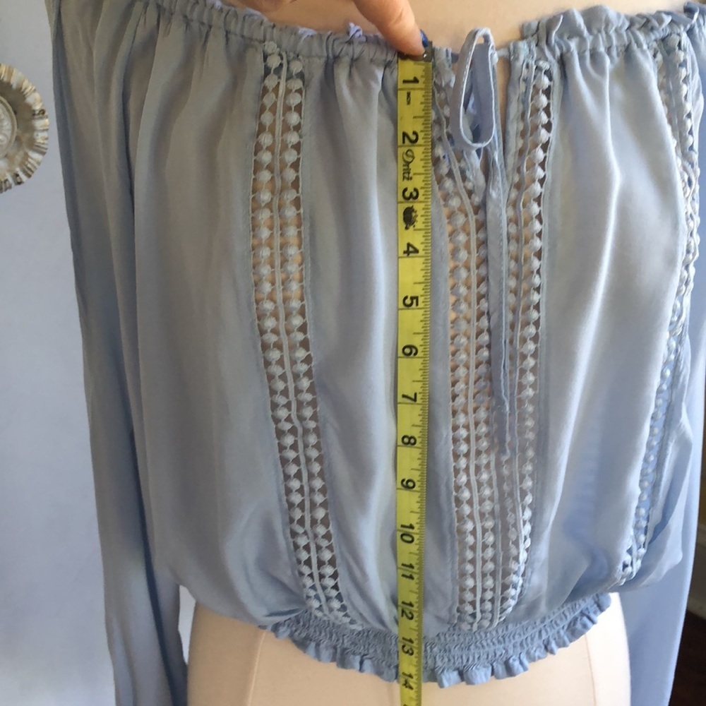 Iris bohemian ice blue peasant off the shoulder long open sleeved size Large - Picture 11 of 15